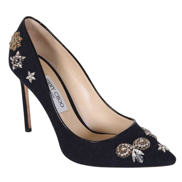 Jimmy Choo Crystal Embellished Romy 100 Flannel Pumps - Picture 2 of 10